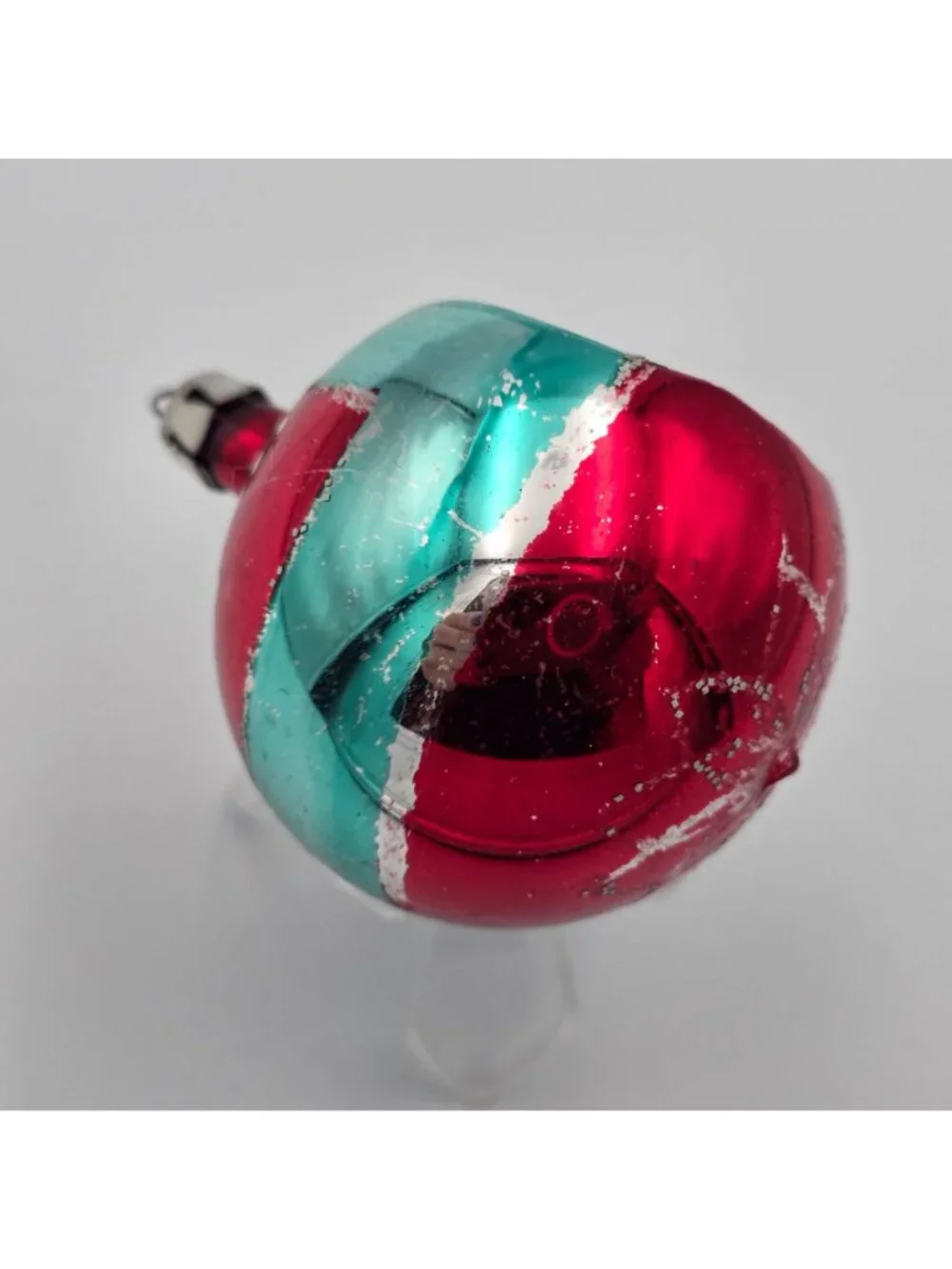 Reflector Indent Glass Ornament Ball Blue Red Christmas 2.5